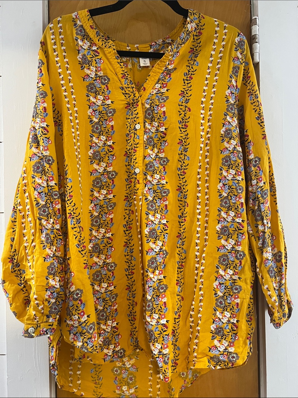 Old Navy Mustard Floral Button-Up Tunic